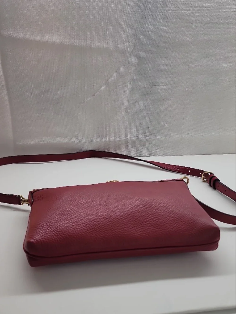Coach Refined Pebble Leather Legacy Zip Top Crossbody In Red